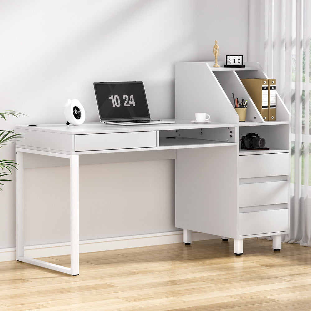 Artiss Office Desk 150cm White with Drawers and Bookshelf