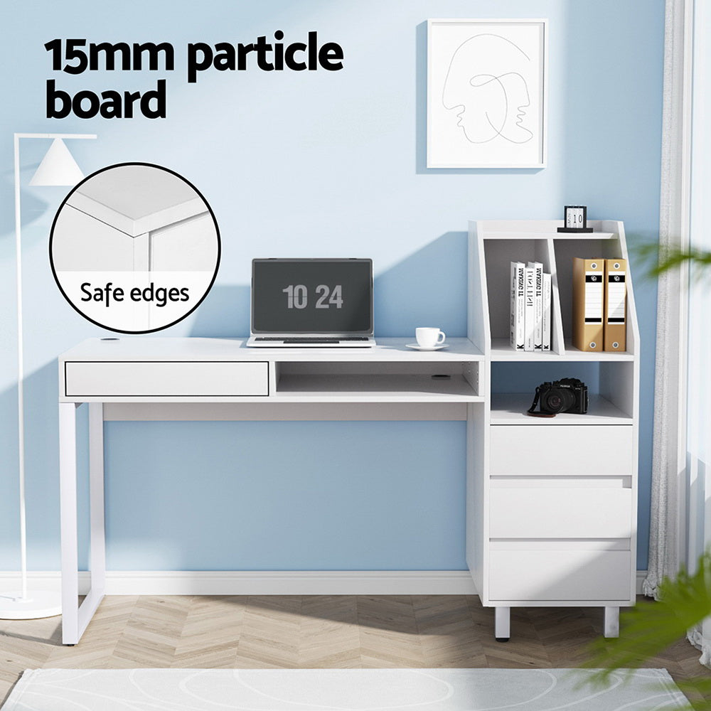 Artiss Office Desk 150cm White with Drawers and Bookshelf
