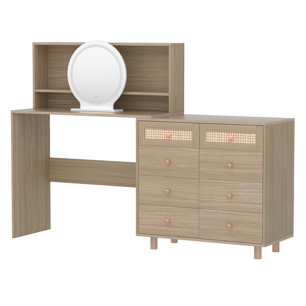 Artiss Pine Dressing Table Set LED Mirror Stool