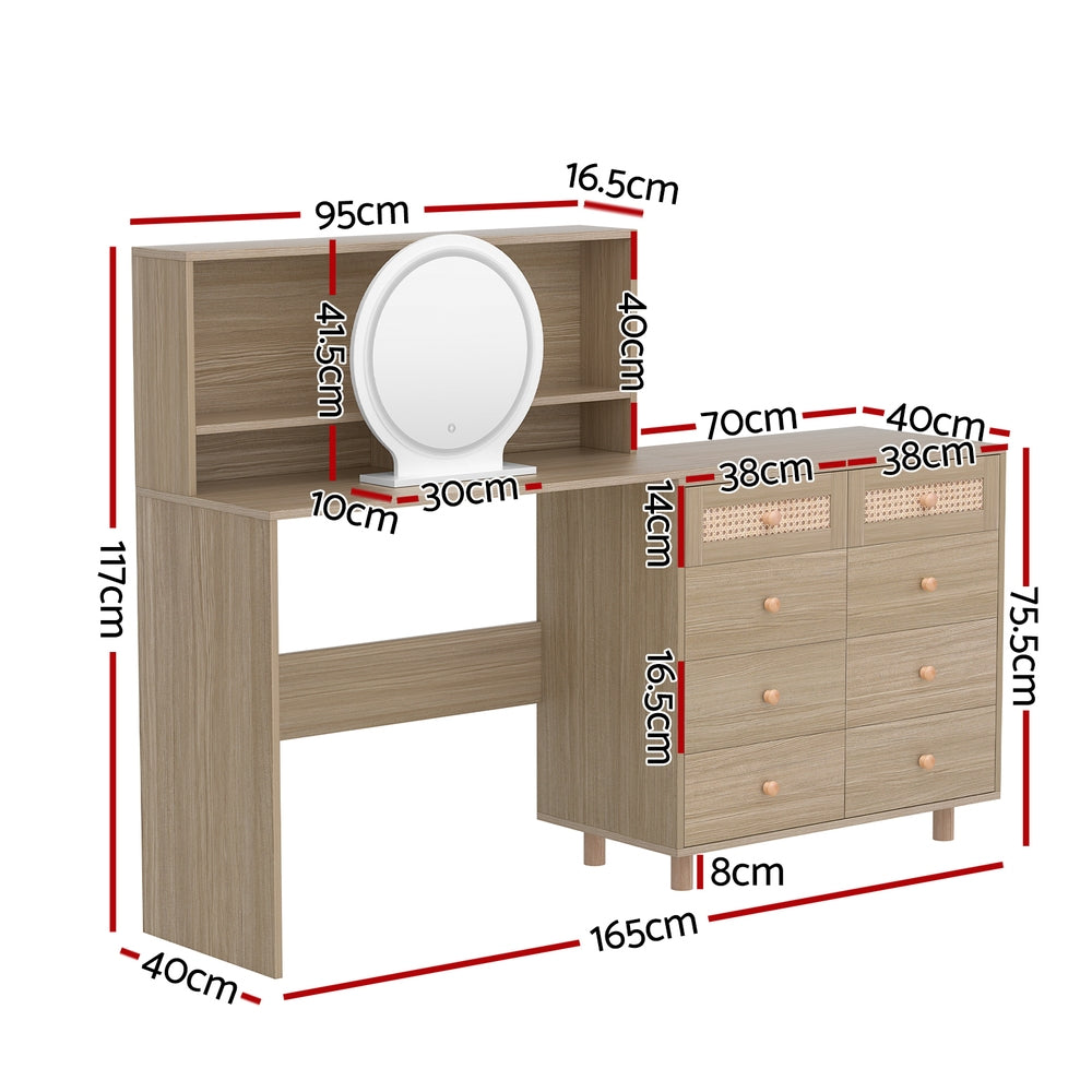 Artiss Pine Dressing Table Set LED Mirror Stool