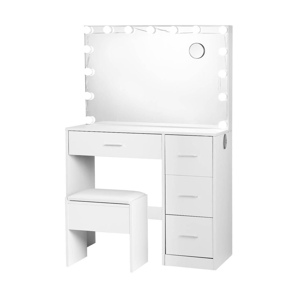 Darcy Dressing Table Set 15 LED Bulbs White with Stool