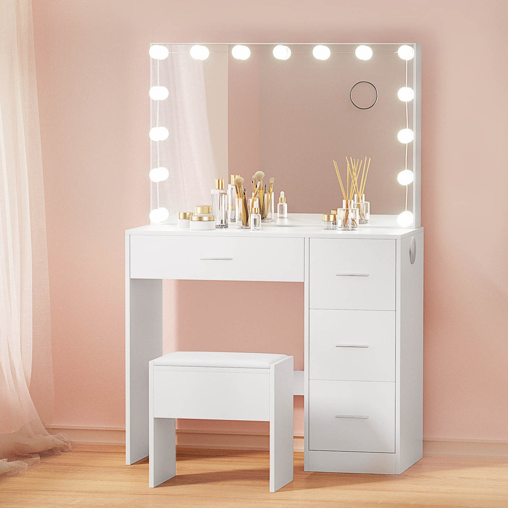 Darcy Dressing Table Set 15 LED Bulbs White with Stool
