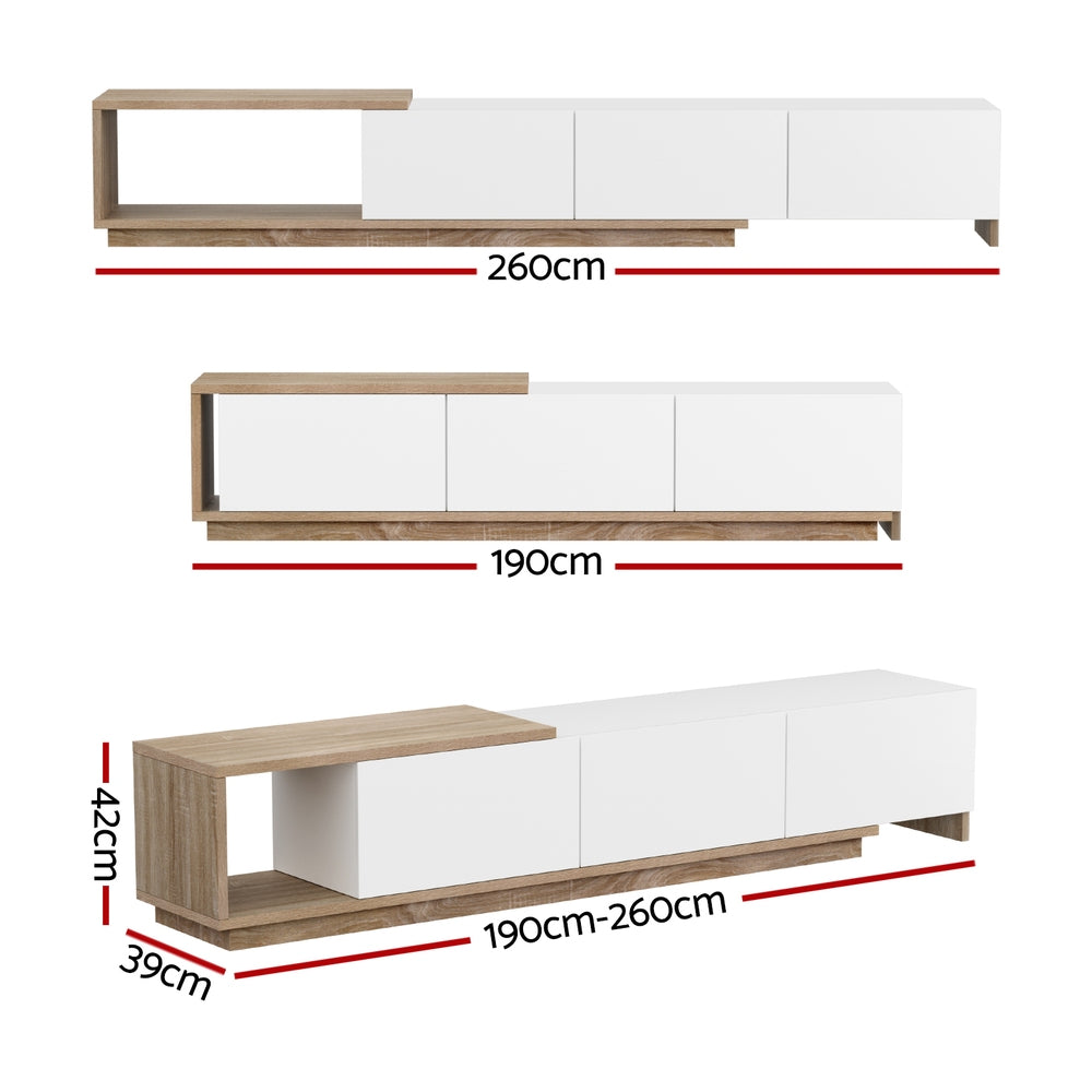 Extendable TV Cabinet Entertainment Unit White Oak