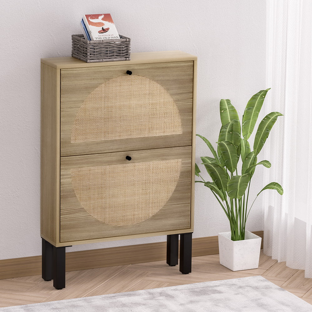 Lunar 2-Drawer Shoe Cabinet Rattan Pine Black