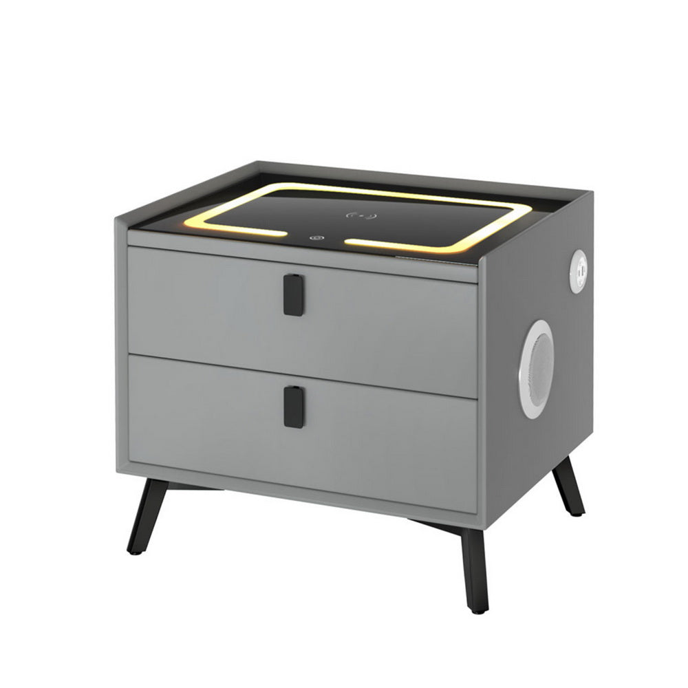 AIKA Smart Bedside Table Wireless Charging LED Grey