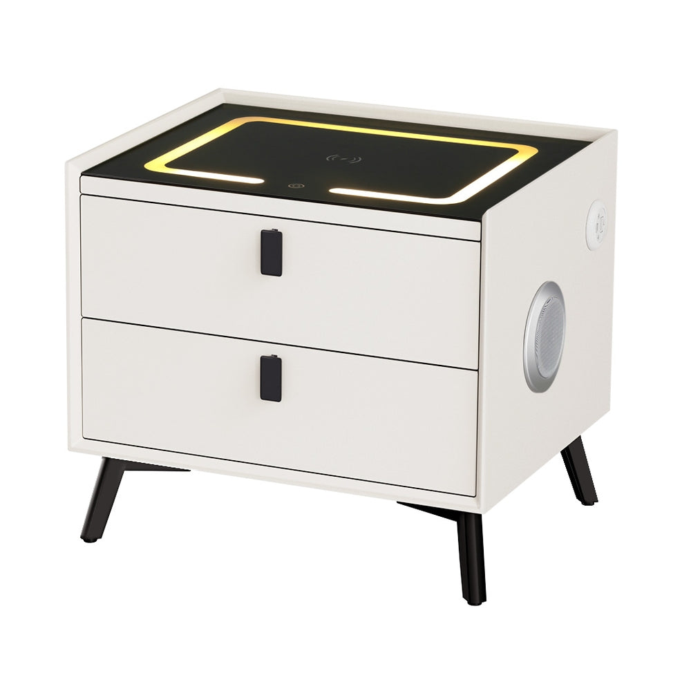 AIKA Smart Bedside Table 2 Drawers Wireless Charging LED White