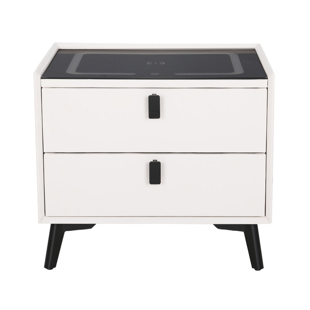 AIKA Smart Bedside Table 2 Drawers Wireless Charging LED White