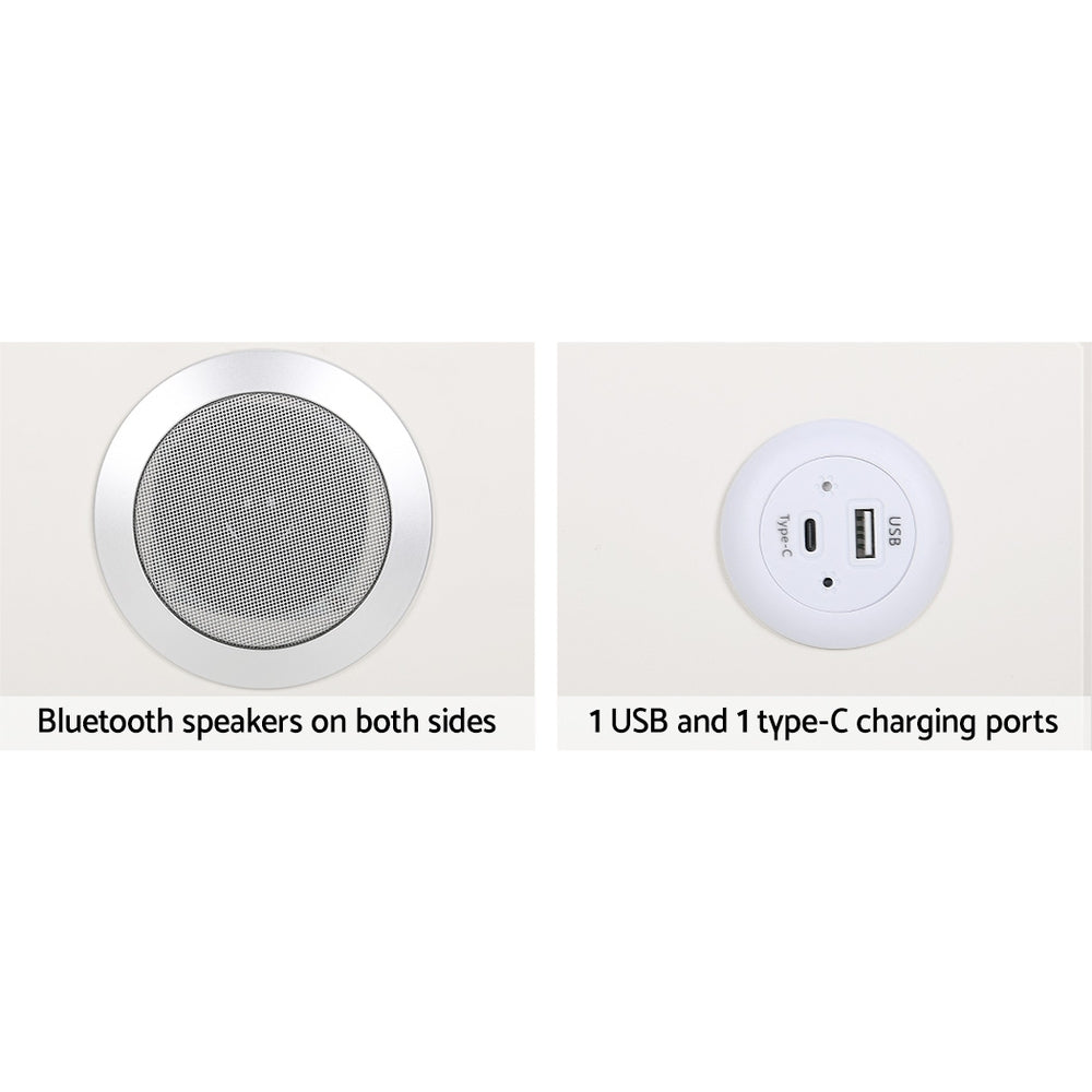 AIKA Smart Bedside Table 2 Drawers Wireless Charging LED White