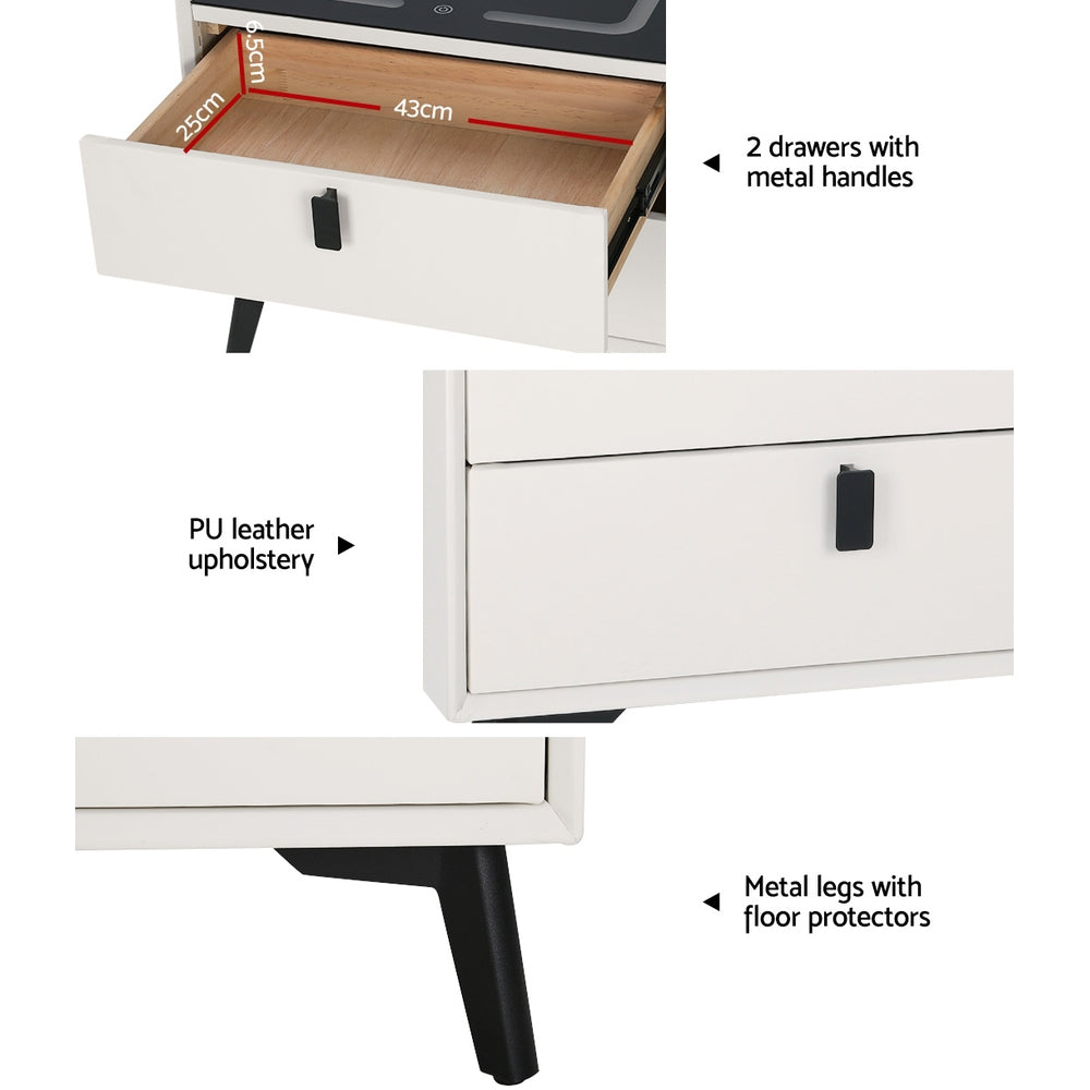 AIKA Smart Bedside Table 2 Drawers Wireless Charging LED White