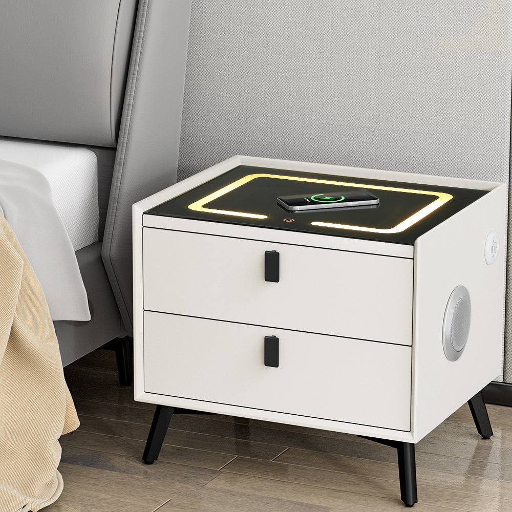 AIKA Smart Bedside Table 2 Drawers Wireless Charging LED White