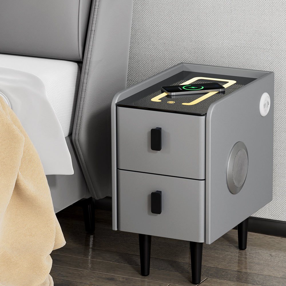 Aida Smart Bedside Table 2 Drawers Wireless Charging Grey