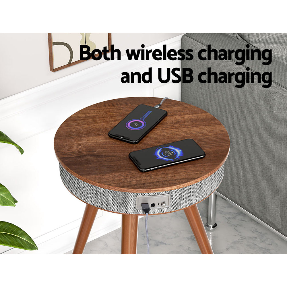 Crewe Smart Coffee Table Wireless Charging Bluetooth Speaker Walnut Grey