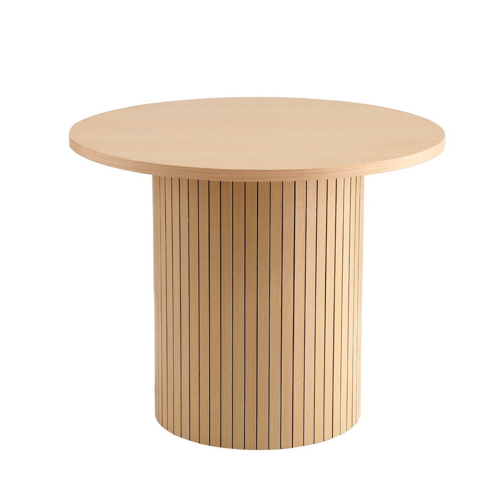 Round Fluted Coffee Table Pine MDF Metal Frame