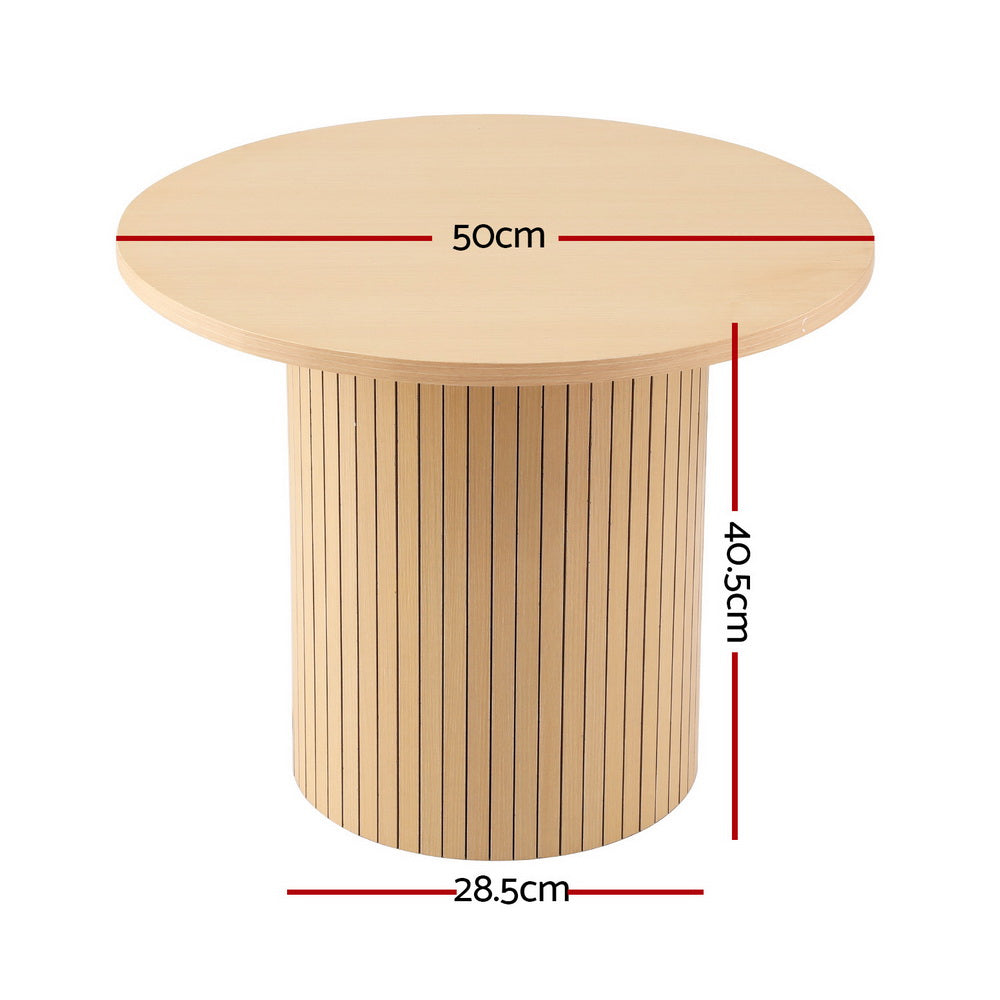 Round Fluted Coffee Table Pine MDF Metal Frame