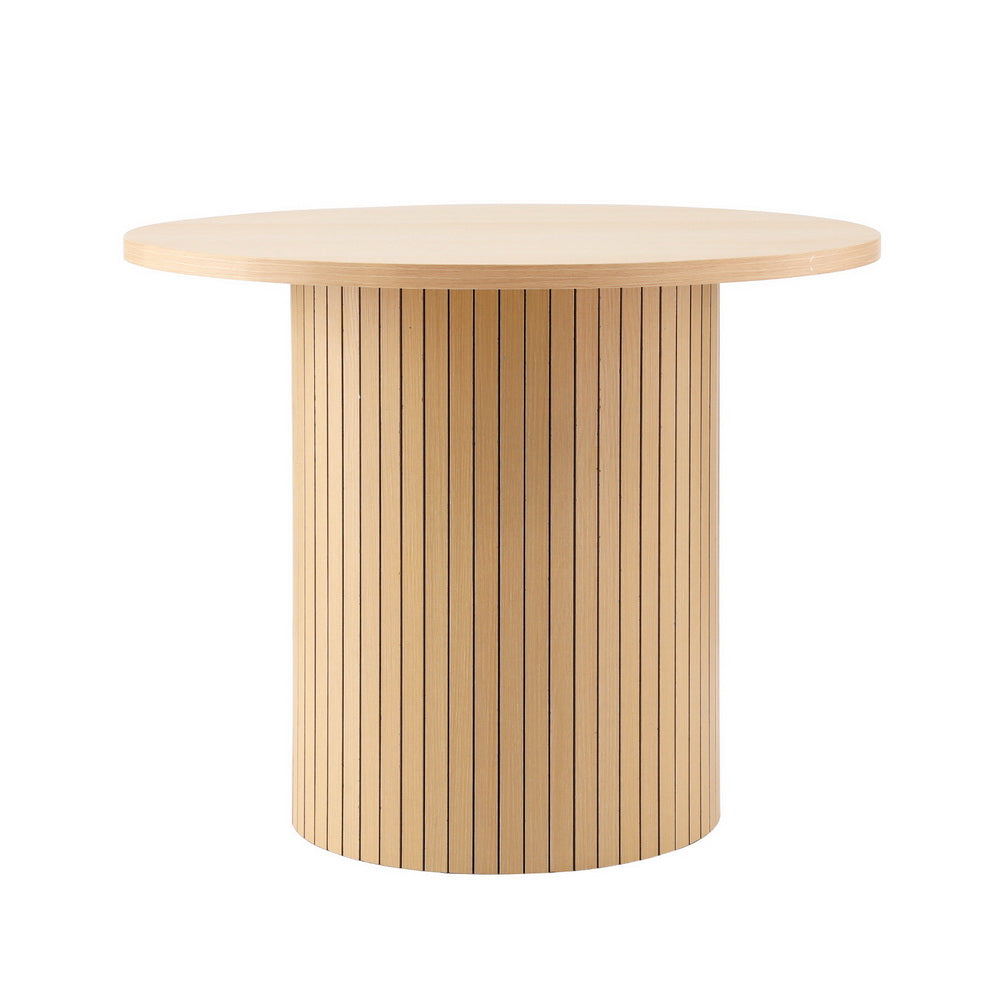 Round Fluted Coffee Table Pine MDF Metal Frame