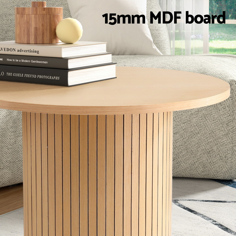 Round Fluted Coffee Table Pine MDF Metal Frame