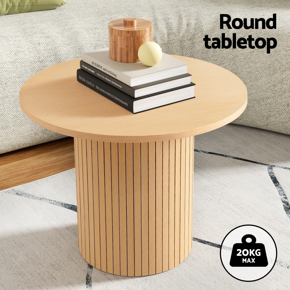 Round Fluted Coffee Table Pine MDF Metal Frame