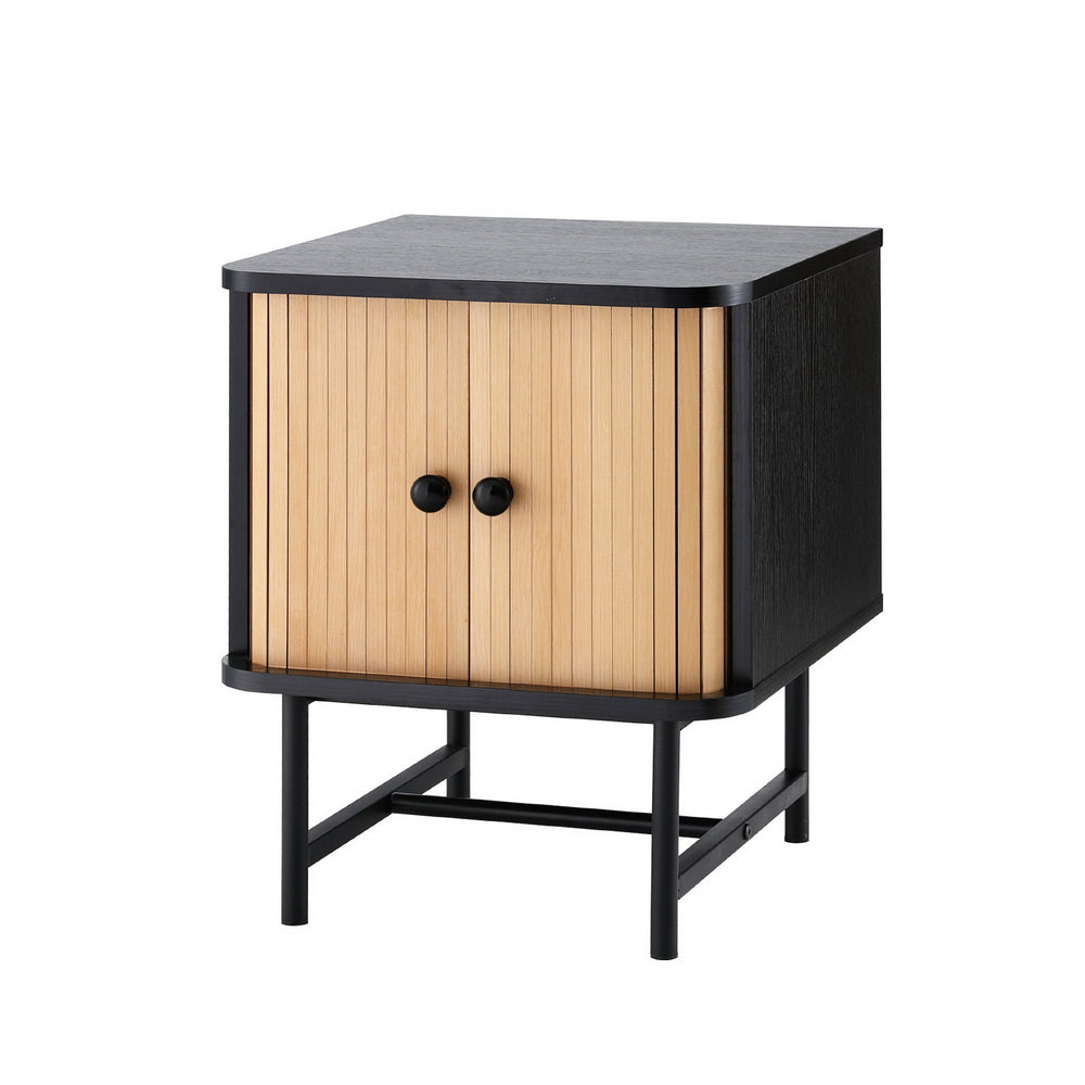 Boris Bedside Table Sliding Doors Pine Black