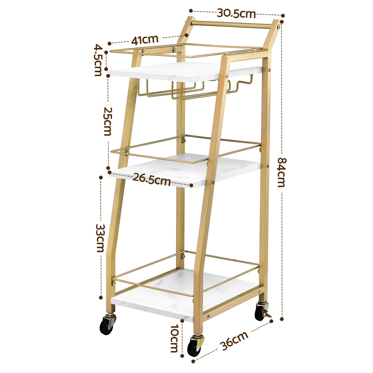 Artiss Bar Cart Trolley Kitchen Island Serving Wine Glass Holder Marble 41cm