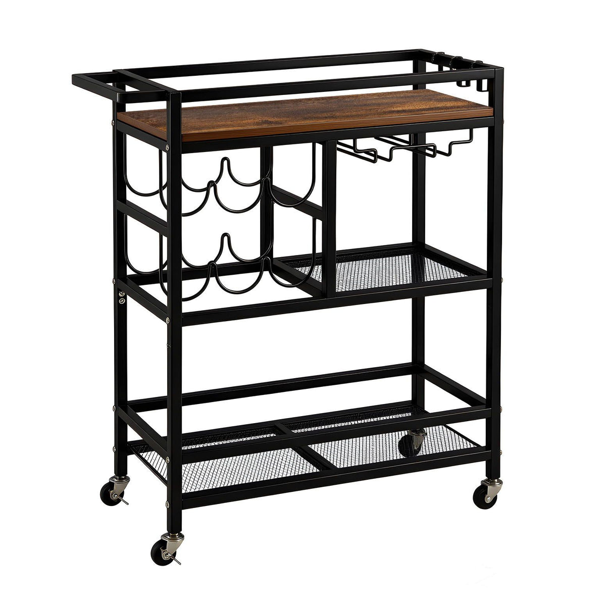 Artiss Bar Cart Drinks Trolley with Wine Rack 72cm Black
