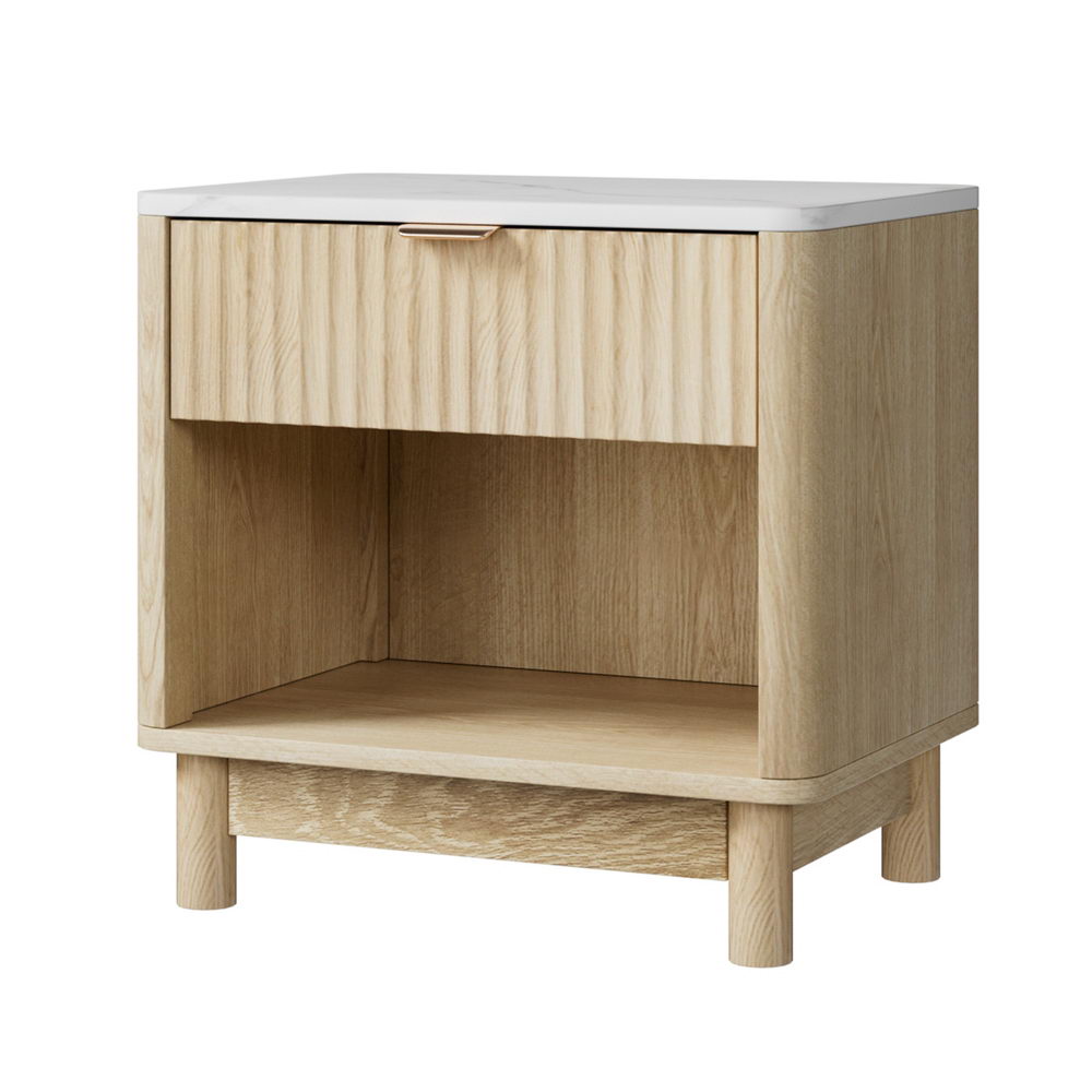 Artiss Pine Nightstand 1-Drawer Shelves White