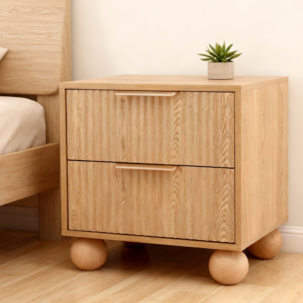 Artiss Bedside Table with 2 Drawers in Pine Finish