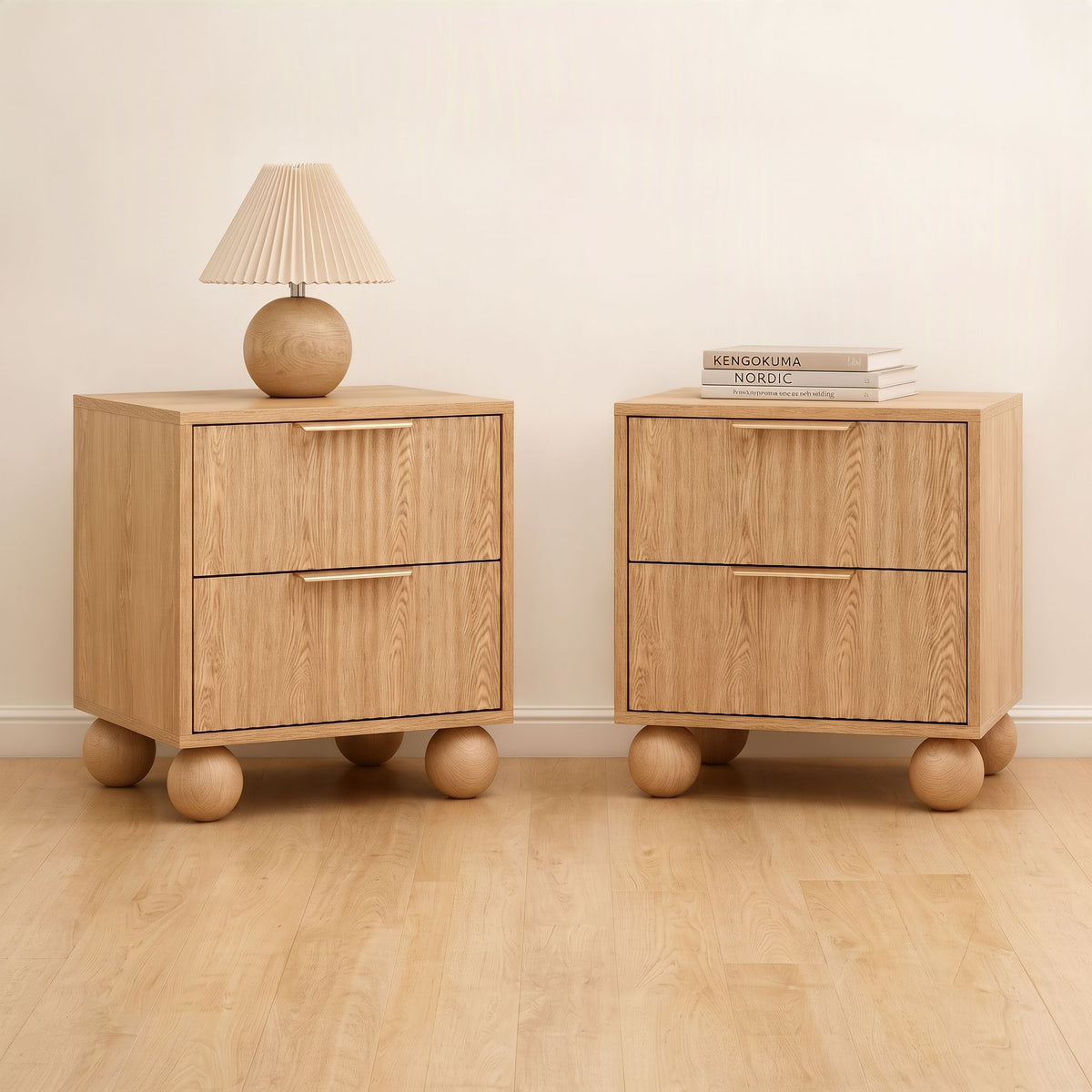 Artiss Bedside Table 2 Drawers Round Legs Pine