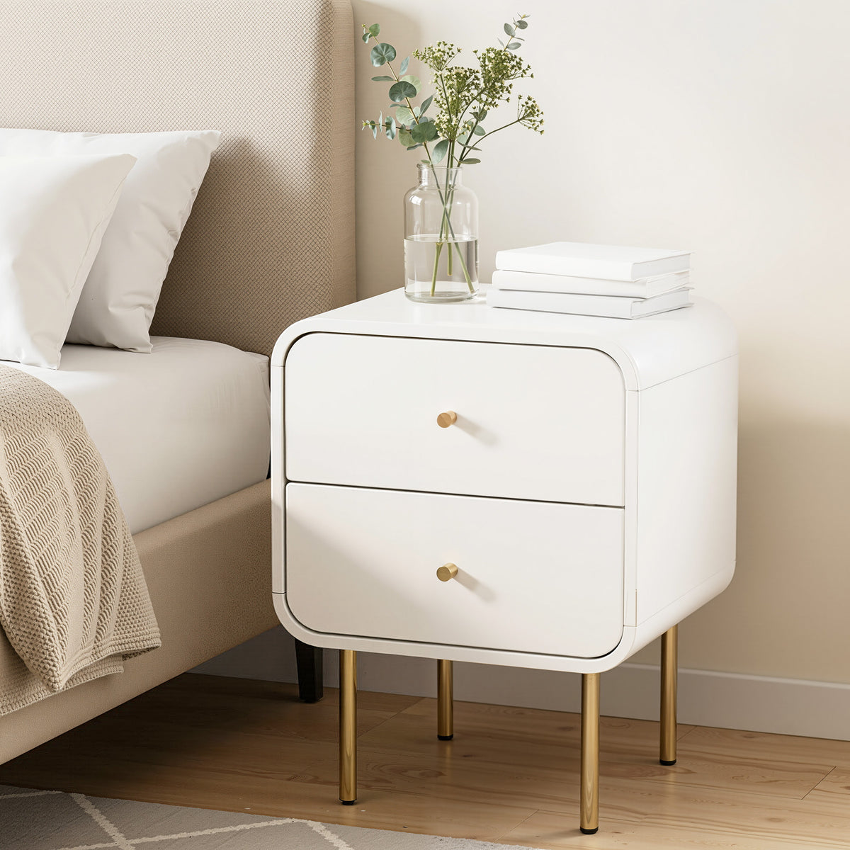Artiss Bedside Table 2 Drawers Nightstand White