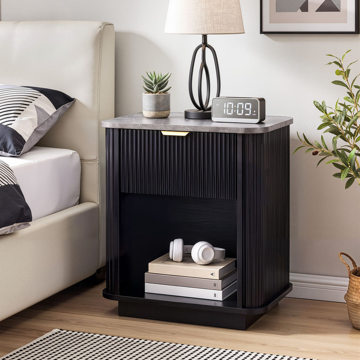 Artiss Bedside Table with 1 Drawer, Black Nightstand