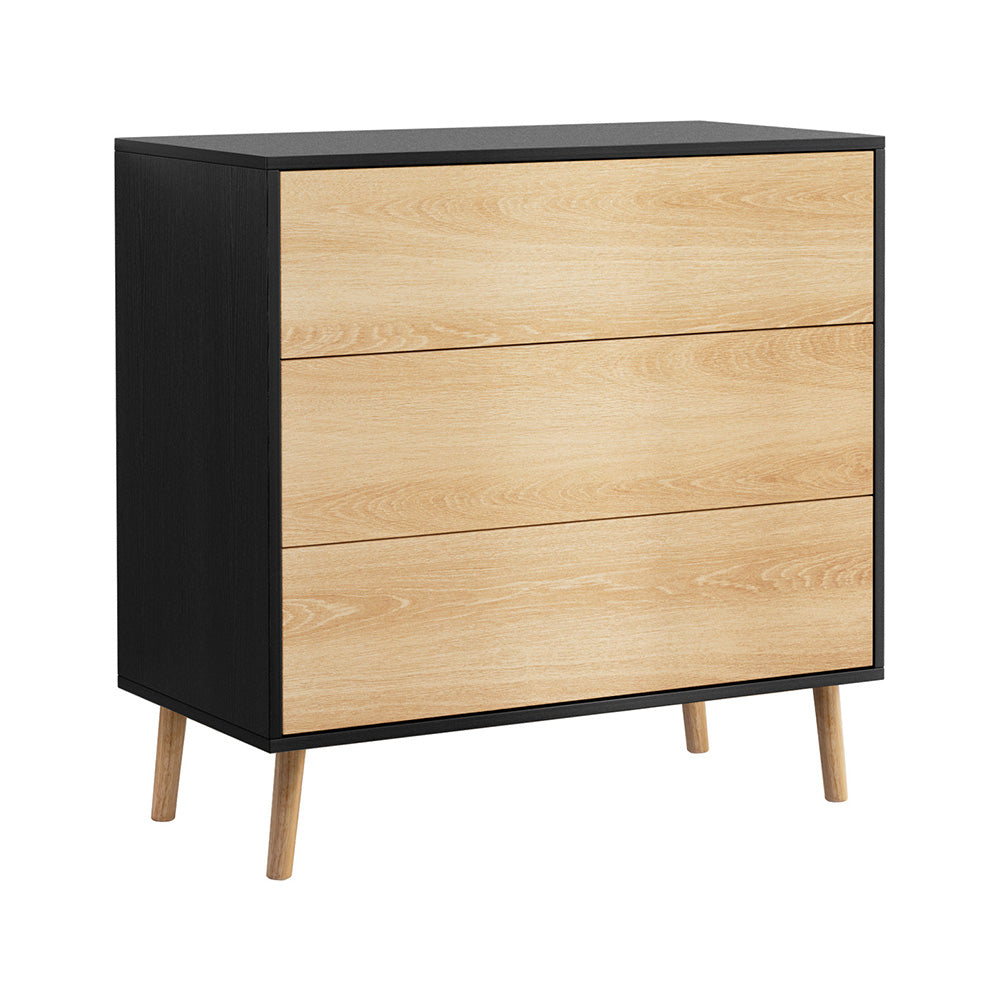 Artiss 3 Drawer Chest of Drawers Dresser Black&Pine