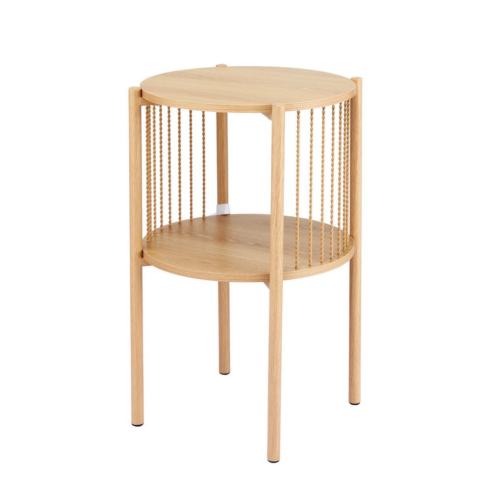 Artiss Pine Round Coffee Table 2-Tier Rustic Wood