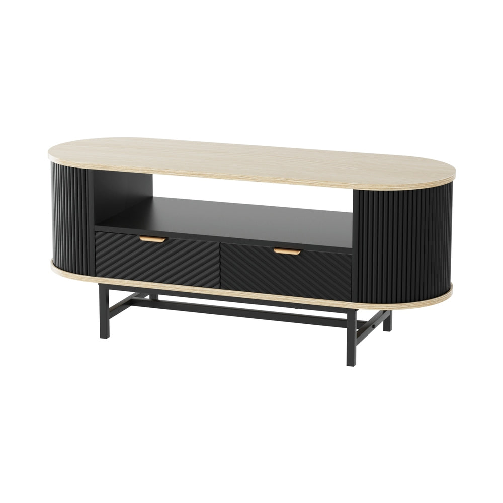 Artiss Coffee Table 110cm Wood Black Fluted Design