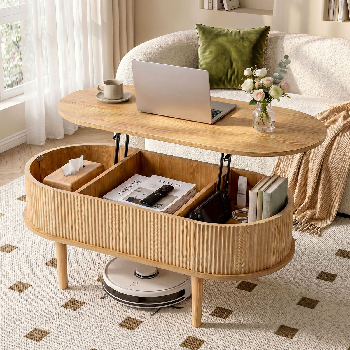 Artiss Lift Top Coffee Table with Hidden Storage 100cm