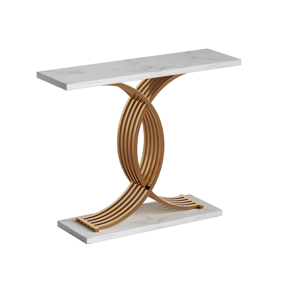 Artiss Console Table Marble Effect White & Gold