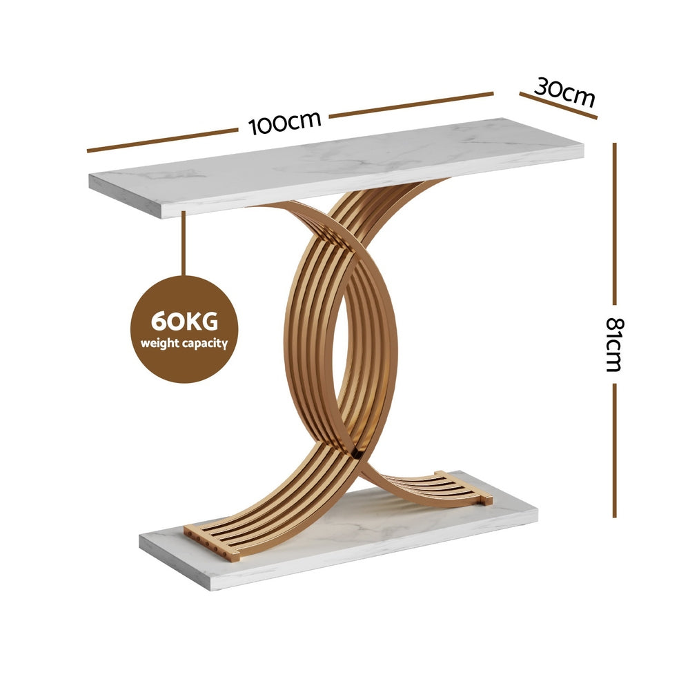 Artiss Console Table Marble Effect White Gold