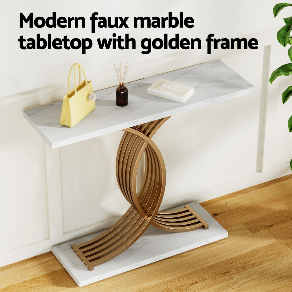 Artiss Console Table Marble Effect White Gold