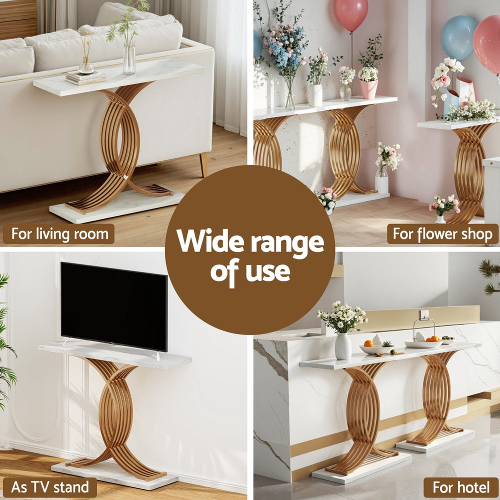 Artiss Console Table Marble Effect White Gold