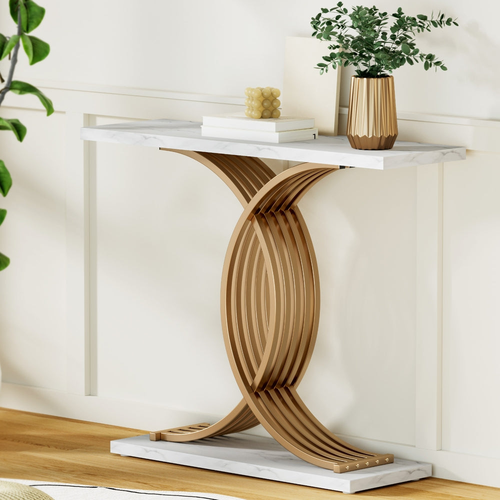Artiss Console Table Marble Effect White Gold