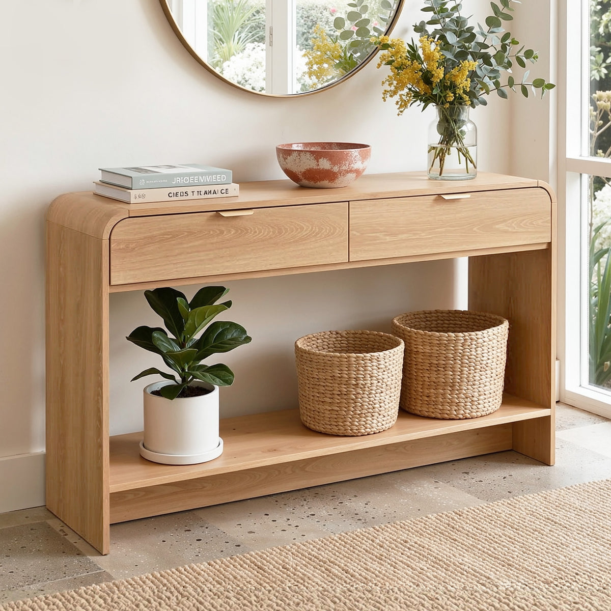 Artiss Console Table with Drawers and Shelf Hallway 120cm Pine