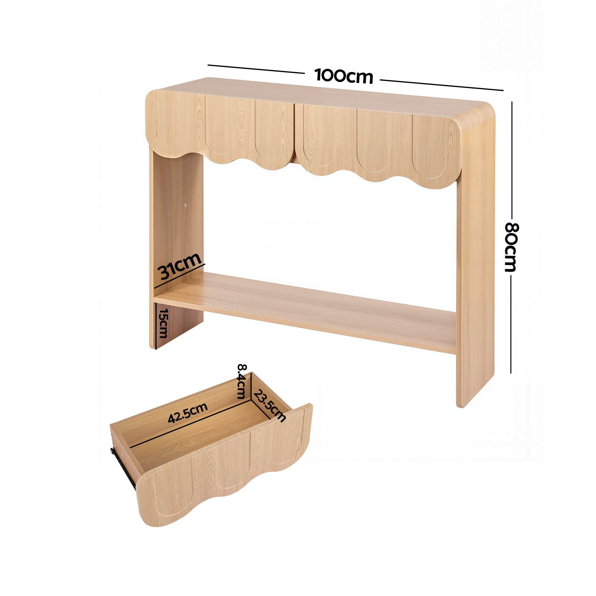 Artiss 2-Drawer Console Table, Scalloped Entryway Table with Safe Rounded Corners, 100 x 31 x 80 cm