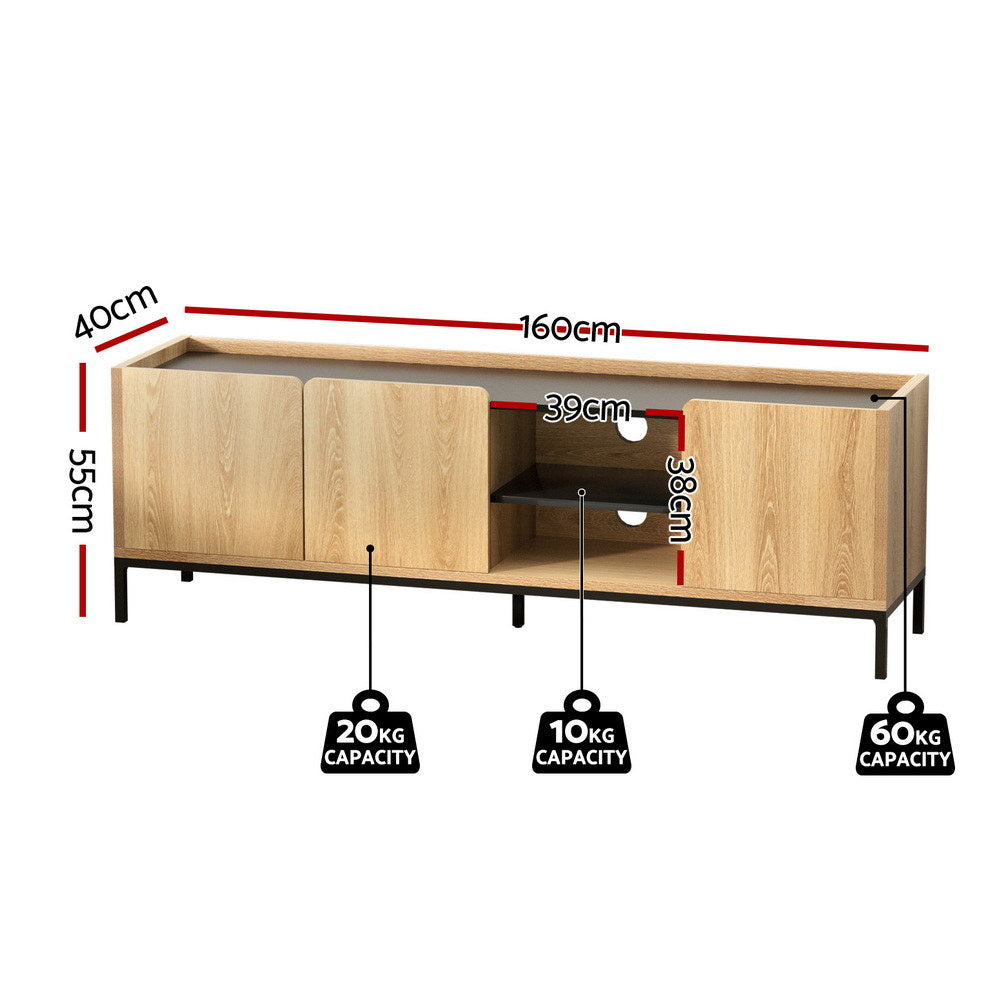 Artiss 160cm Entertainment Unit Storage Cabinet Pine & Black