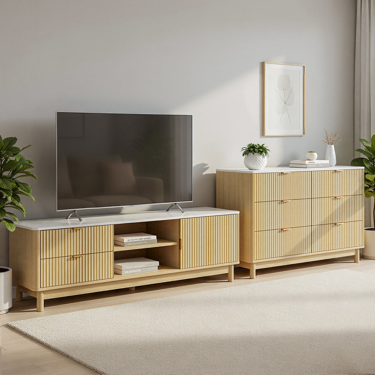 Artiss TV Unit and Chest of Drawers Set Solid Wood Legs Pine
