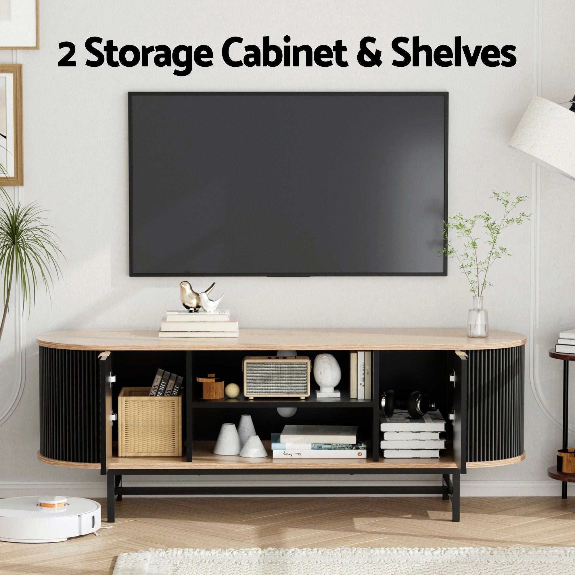 Artiss TV Unit & Coffee Table Set Storage Drawers Shelves Black Pine