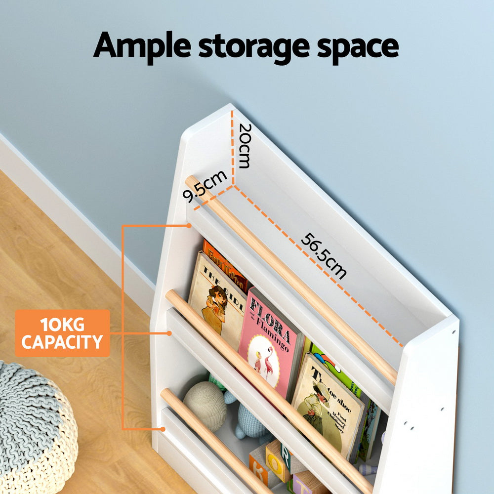 Keezi 3-Tier Kids Bookshelf White Organiser