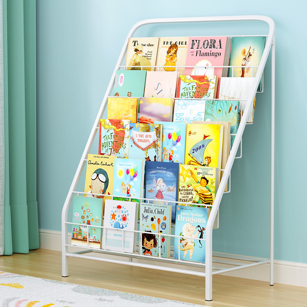 Keezi Kids Bookshelf 6-Tier Foldable Metal White