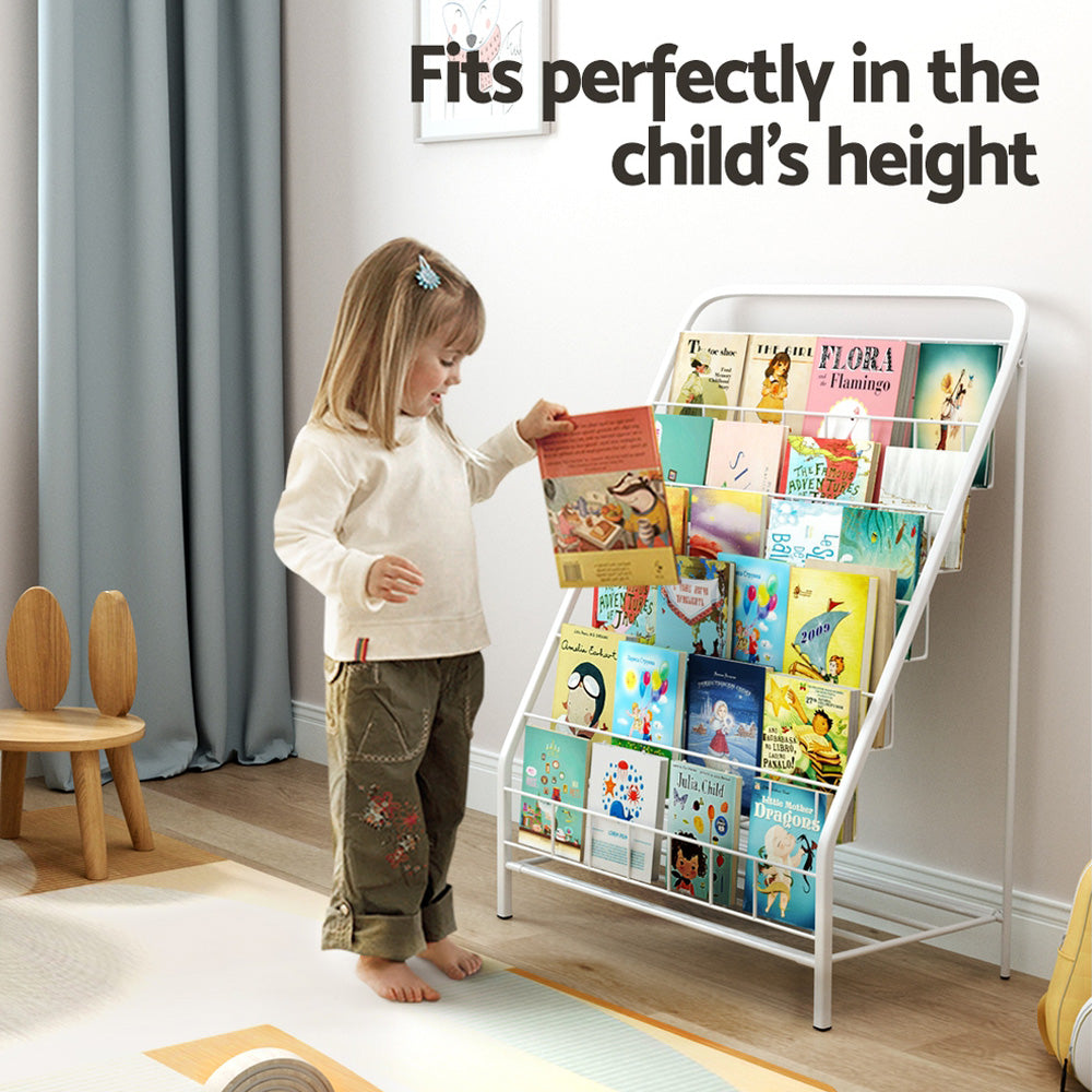 Keezi Kids Bookshelf 6-Tier Foldable Metal White