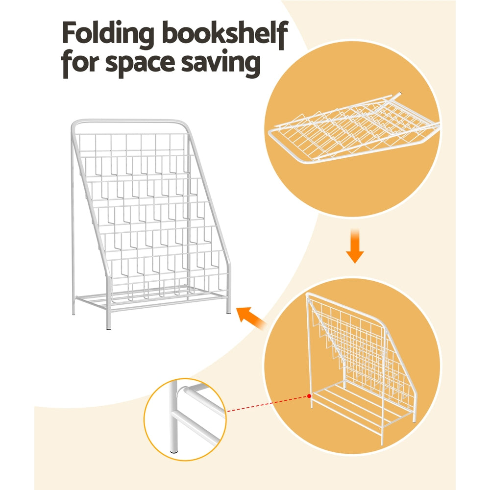 Keezi Kids Bookshelf 6-Tier Foldable Metal White