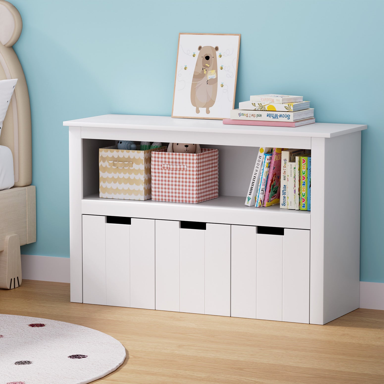 Keezi Kids Bookshelf 3-Drawer White Toy Organiser