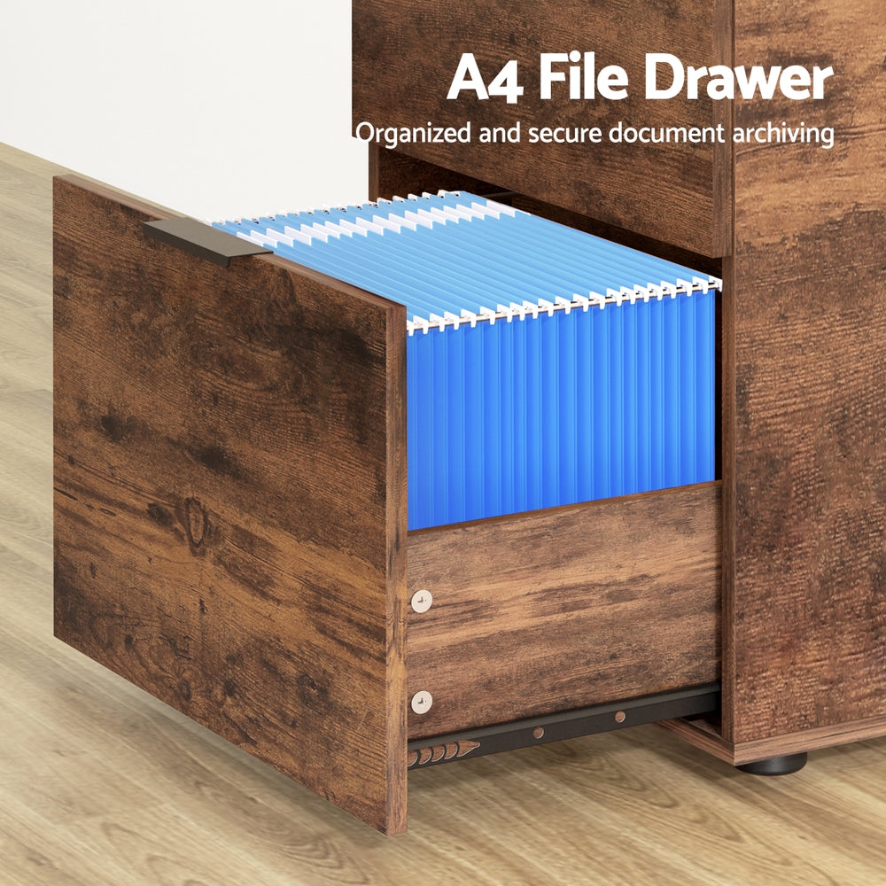 Rustic Brown 2-Drawer Filing Cabinet Office Organiser
