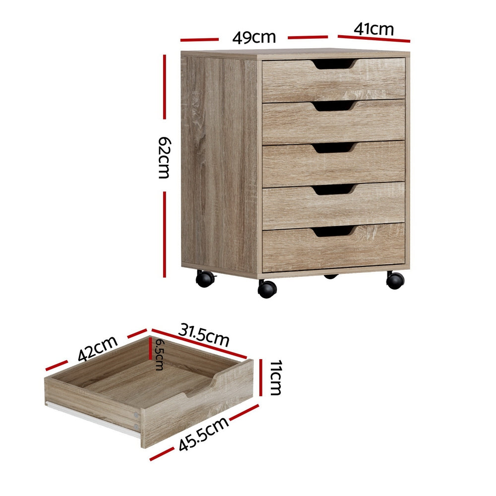 Artiss 5-Drawer Mobile Filing Cabinet Rolling Storage Scratch Beige
